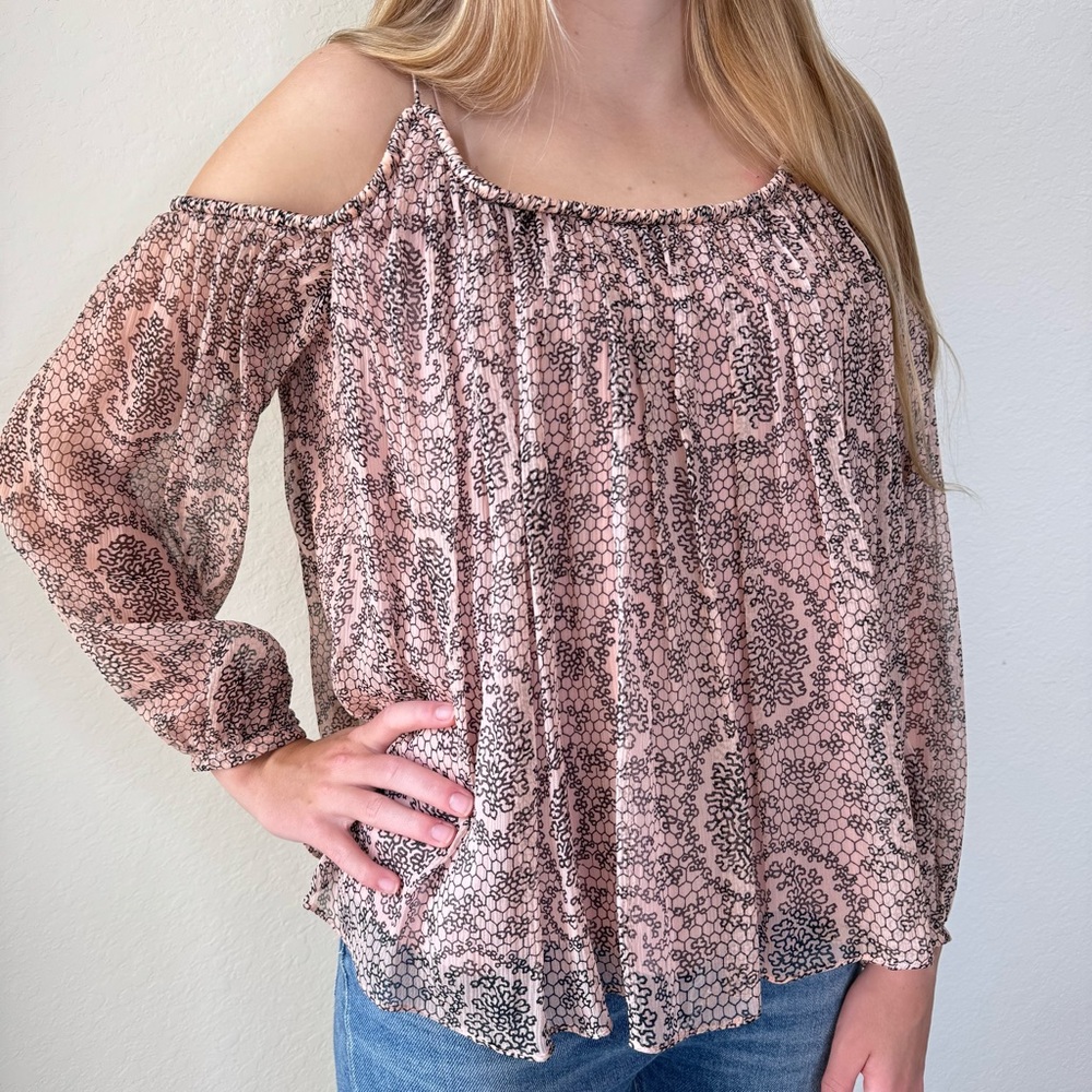 Elizabeth and James Silk Chiffon Maylin Paisley Cold Shoulder Blouse NWOT